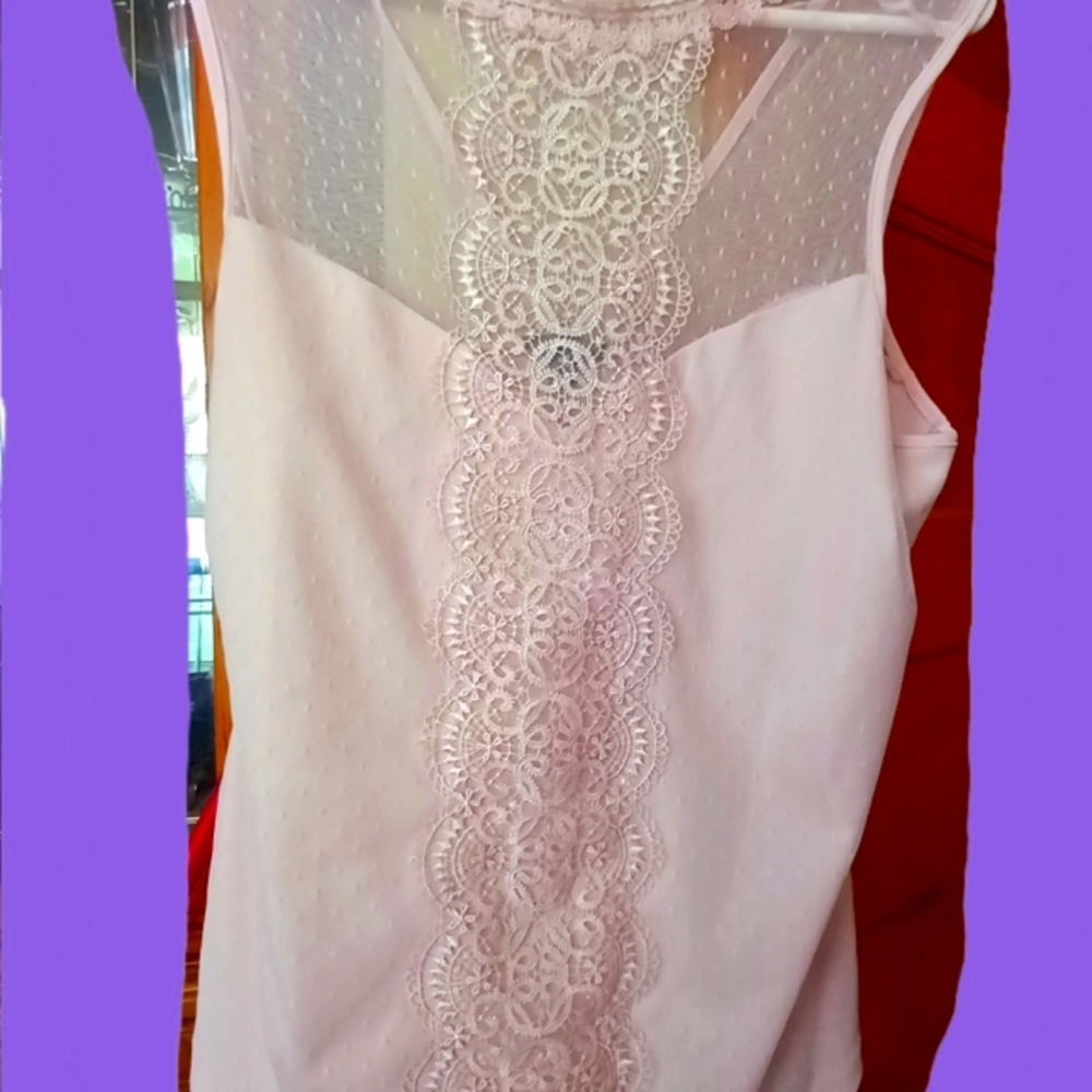 Sheer lace pink sleeveless blouse